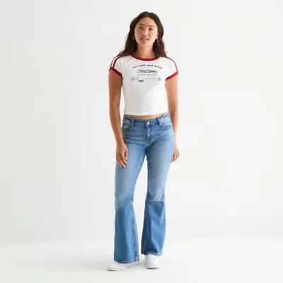 Arizona Womens Juniors Short Low Rise Flare Leg Jean