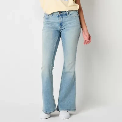 Arizona - Juniors Short Bow Pockets Womens Low Rise Flare Leg Jean