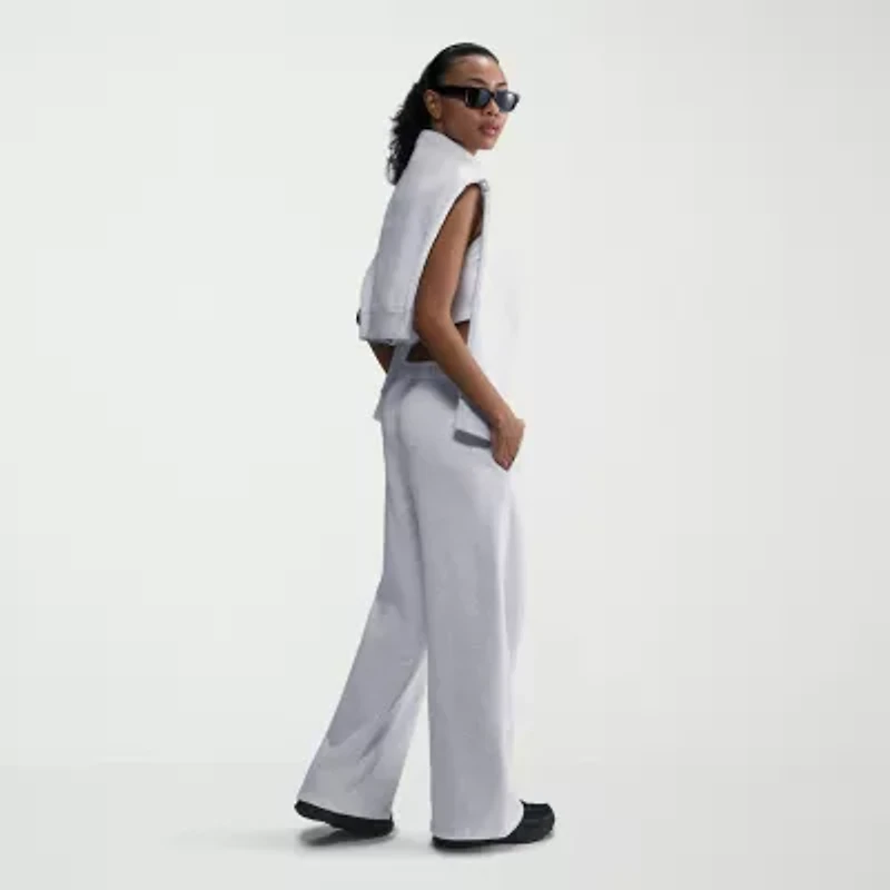 Nike Club Womens Comfort Waistband Drawstring Waist Wide Leg Mid Rise Fleece Sweatpant