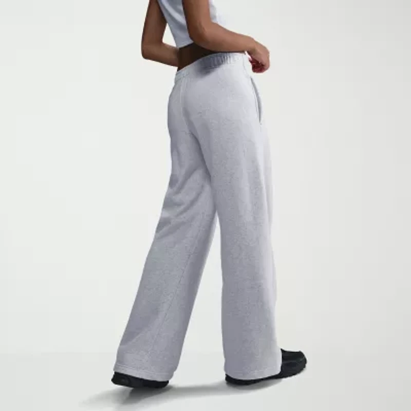 Nike Club Womens Comfort Waistband Drawstring Waist Wide Leg Mid Rise Fleece Sweatpant