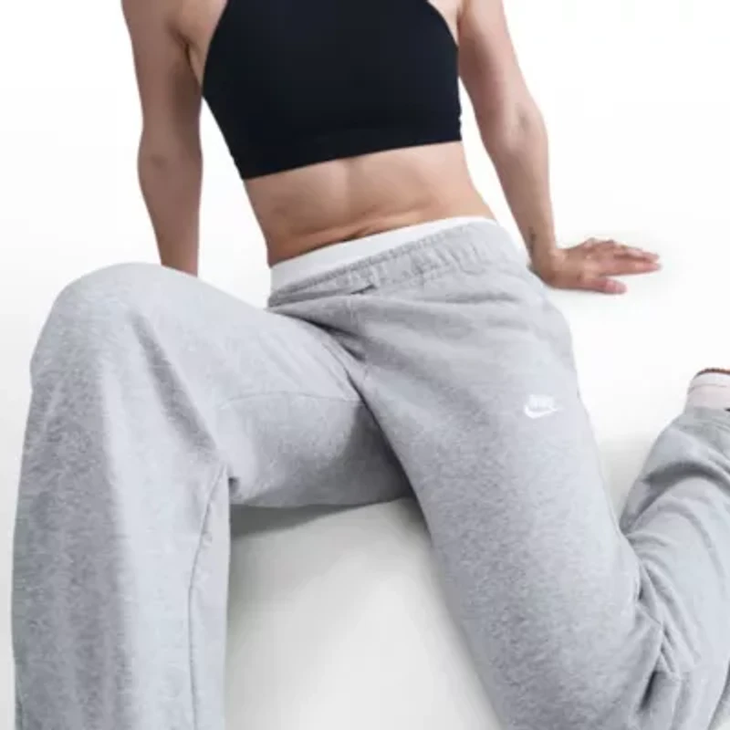 Nike Club Womens Wide Leg Mid Rise Fleece Sweatpant