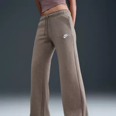 Nike Club Womens Comfort Waistband Drawstring Waist Wide Leg Mid Rise Fleece Sweatpant