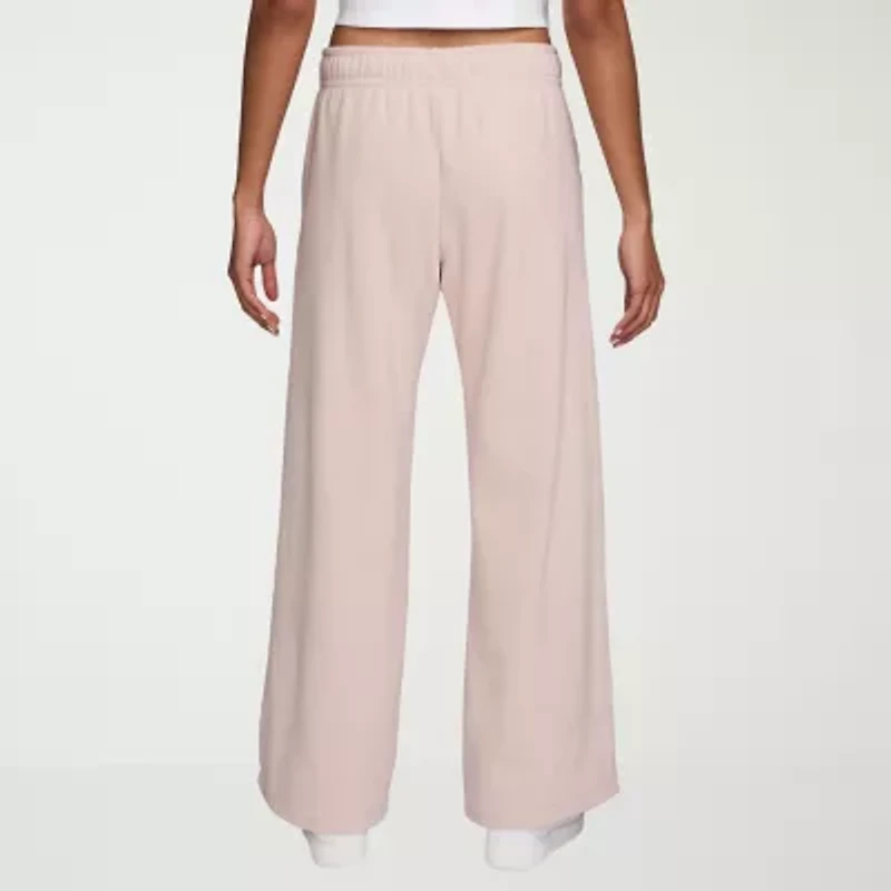 Nike Club Womens Comfort Waistband Drawstring Waist Lightweight Wide Leg Mid Rise Fleece Sweatpant