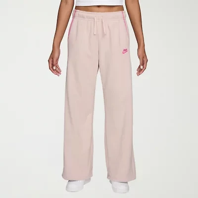 Nike Club Womens Comfort Waistband Drawstring Waist Lightweight Wide Leg Mid Rise Fleece Sweatpant