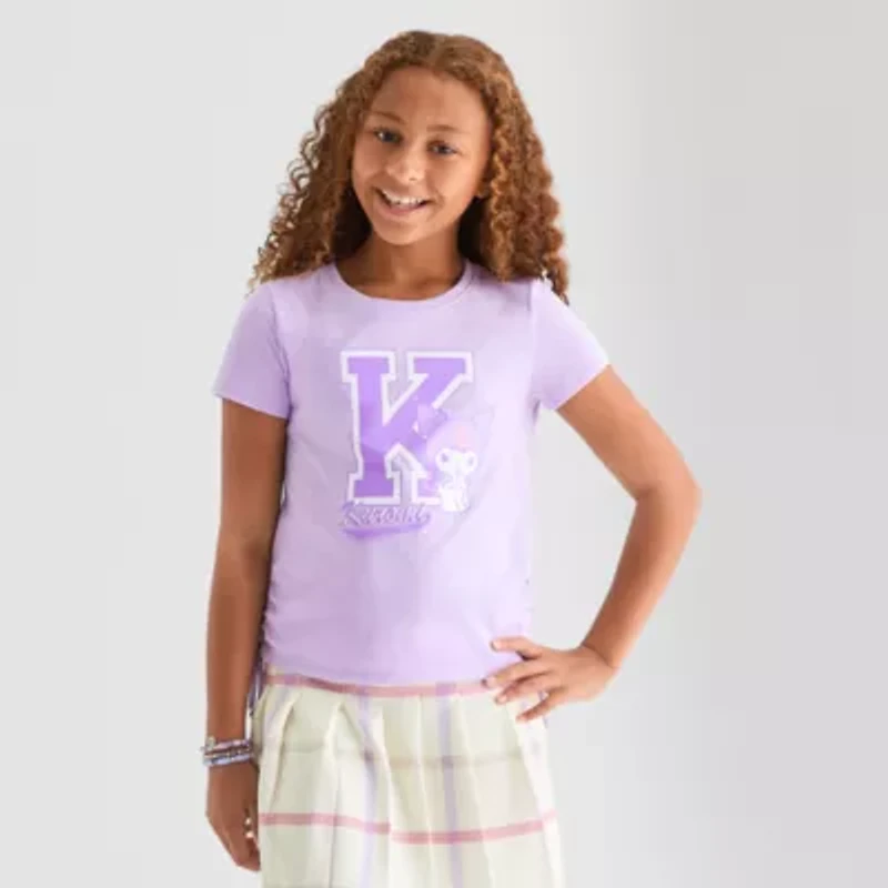 Side Cinch Little & Big Kid Girls Crew Neck Short Sleeve Regular Fit Kuromi Graphic T-Shirt