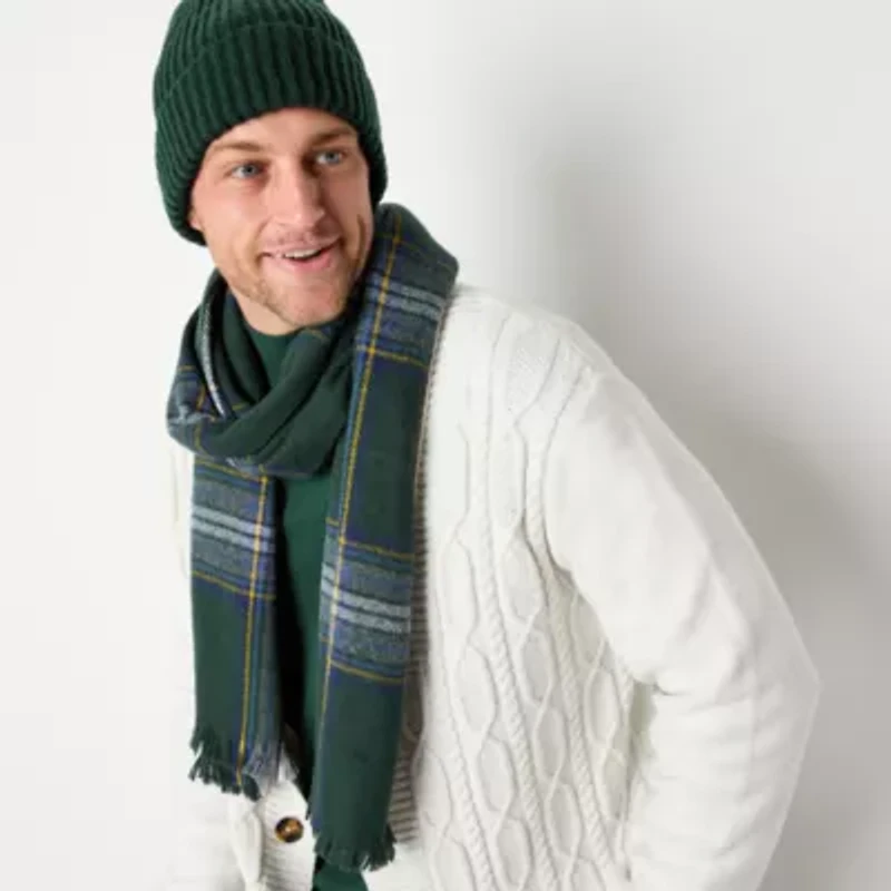St. John's Bay Solid Beanie W/ Plaid Scarf 2-pc. Cold Weather Set