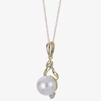Womens Diamond Accent White Cultured Freshwater Pearl 10K Gold 18 Inch Pendant Necklace
