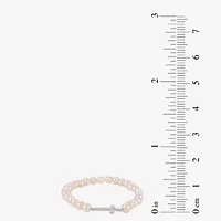 Cultured Freshwater Pearl & Crystal Sideways Cross Stretch Bracelet