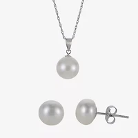 Cultured Freshwater Pearl Sterling Silver Stud Earring & Pendant 2-pc Set