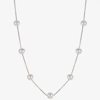 10K Gold Cultured Freshwater Pearl Station Necklace