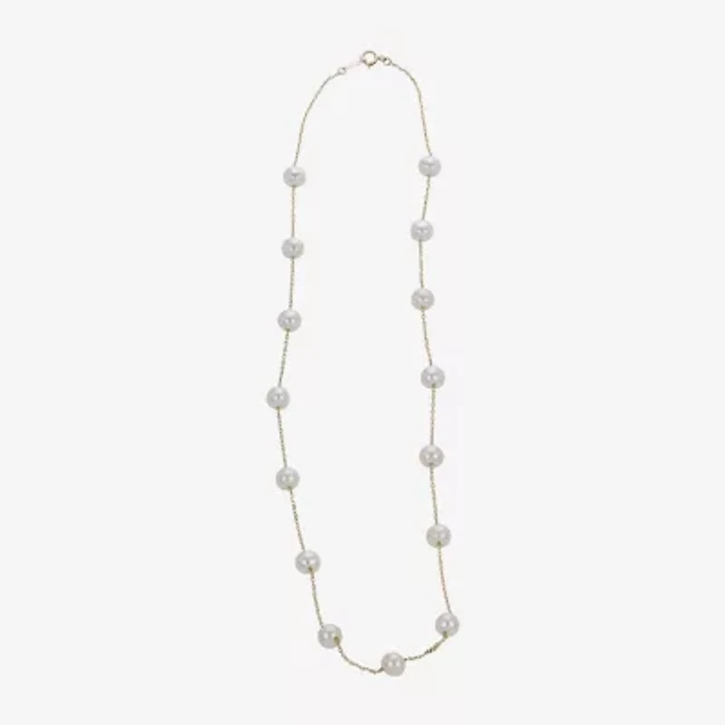 10K Gold Cultured Freshwater Pearl Station Necklace