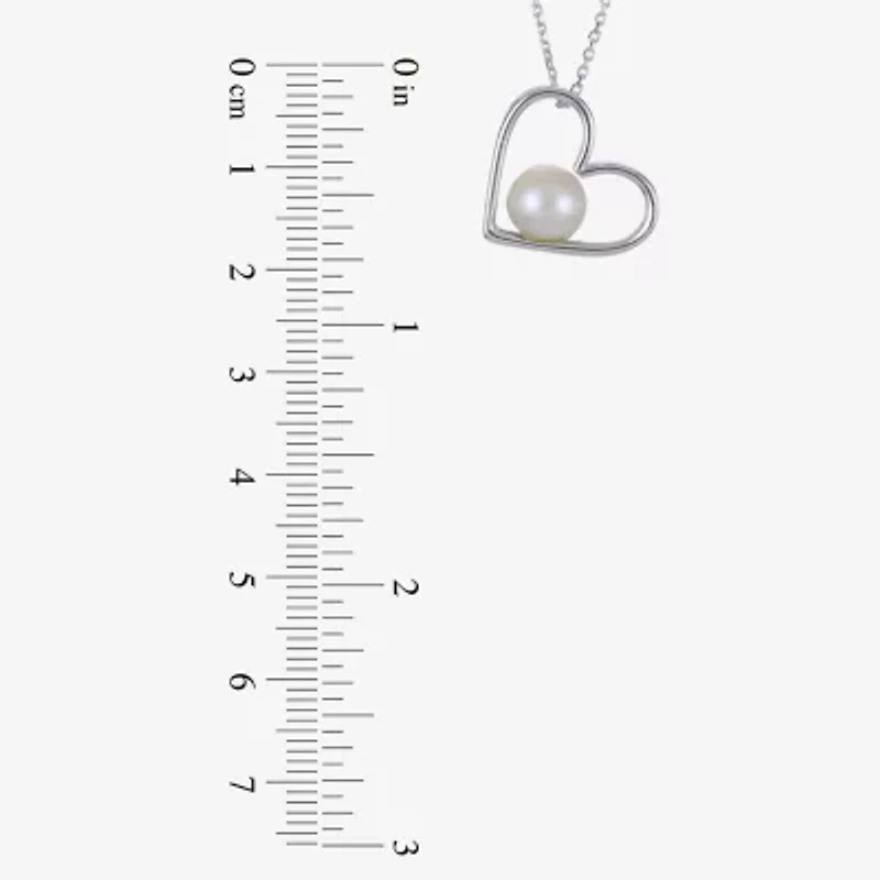 Womens White Cultured Freshwater Pearl Sterling Silver Heart 18 Inch Pendant Necklace