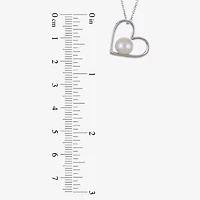 Womens White Cultured Freshwater Pearl Sterling Silver Heart 18 Inch Pendant Necklace