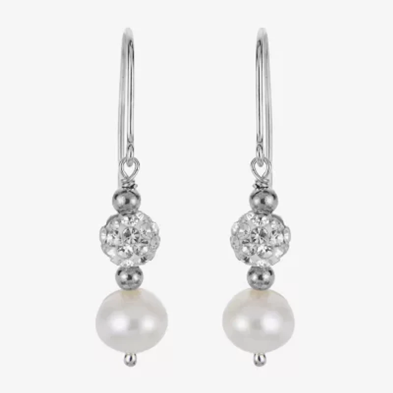 Womens White Cultured Freshwater Pearl Sterling Silver Ball Drop Earrings