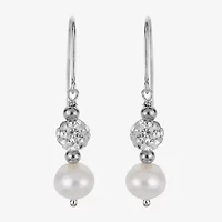 Womens White Cultured Freshwater Pearl Sterling Silver Ball Drop Earrings