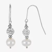 Womens White Cultured Freshwater Pearl Sterling Silver Ball Drop Earrings