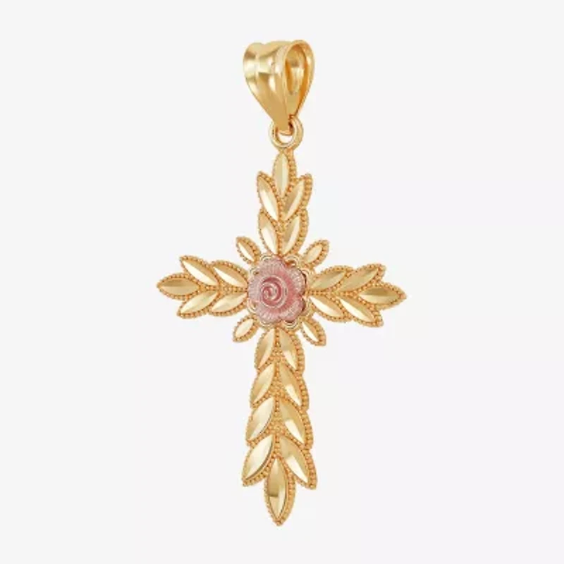 Rose Womens 14K Gold Cross Pendant
