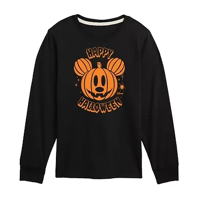 Disney Collection Little & Big Kid Boys Crew Neck Long Sleeve Mickey Mouse Graphic T-Shirt