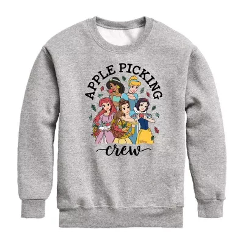Disney Collection Little & Big Kid Girls Crew Neck Fleece Long Sleeve Princess Sweatshirt