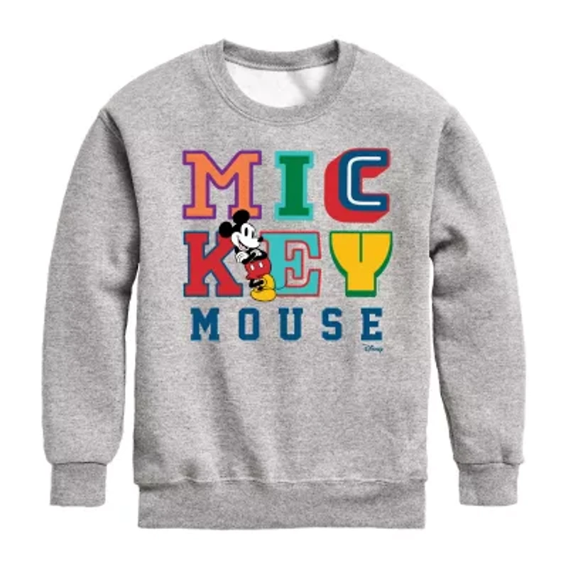 Disney Collection Little & Big Kid Boys Crew Neck Fleece Long Sleeve Mickey Mouse Sweatshirt