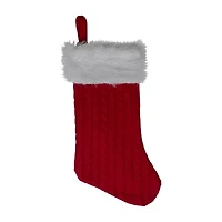 19'' Red and White Cable Knit and Faux Fur Cuff Christmas Stocking