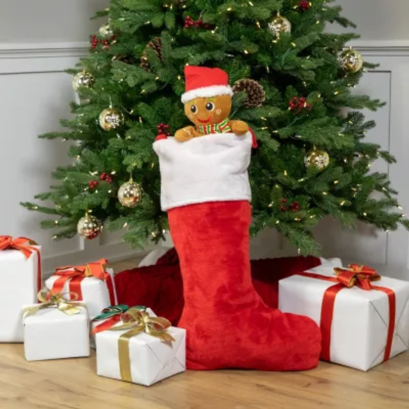 35-Inch Traditional Red with White Cuff Decorative Plush Christmas Stocking