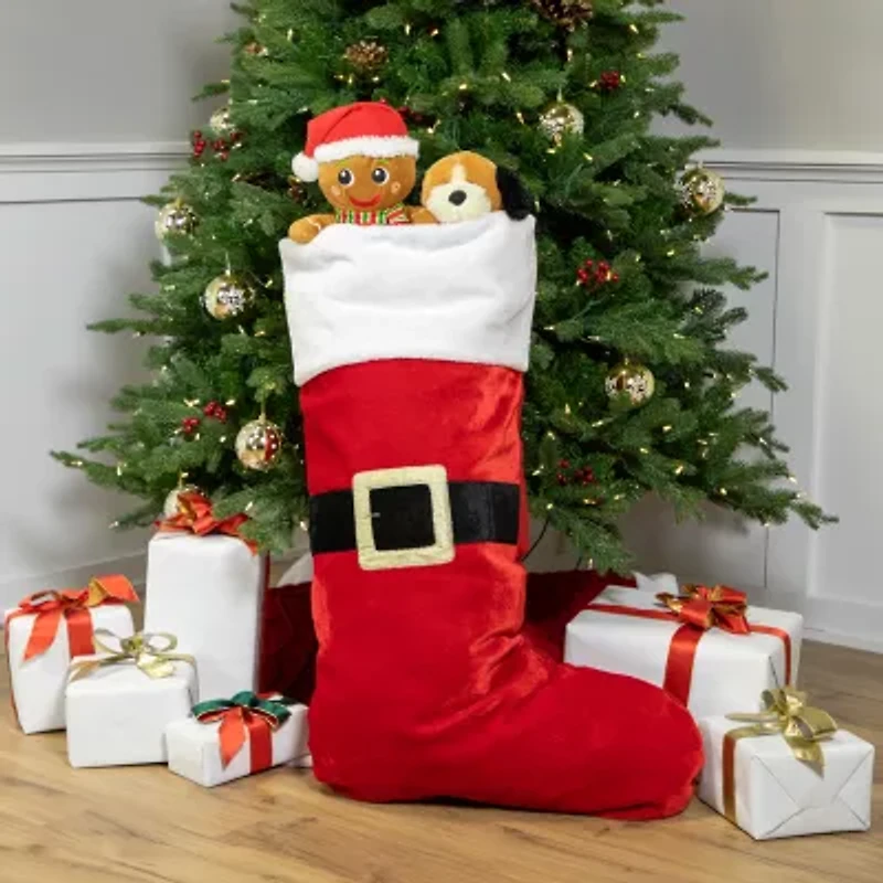 48'' Oversized Red and White Velveteen Santa Claus Belt Buckle Christmas Stocking