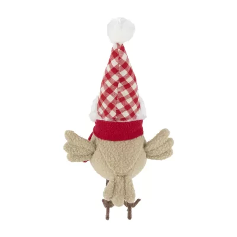 10'' Beige Standing Bird with Red Scarf and Plaid Hat Christmas Figure