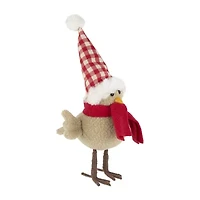10'' Beige Standing Bird with Red Scarf and Plaid Hat Christmas Figure