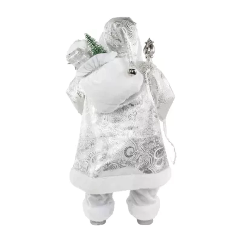 24'' Silver and White Santa Claus with Staff and Gift Bag Christmas Figure