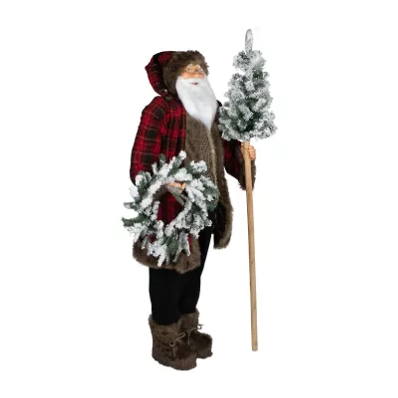 60'' Santa Claus with Flocked Alpine Tree and Wreath Standing Christmas Figure