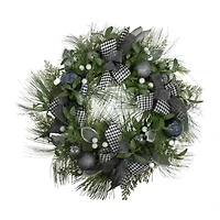 Houndstooth and White Berries Artificial Christmas Wreath - 24-Inch  Unlit