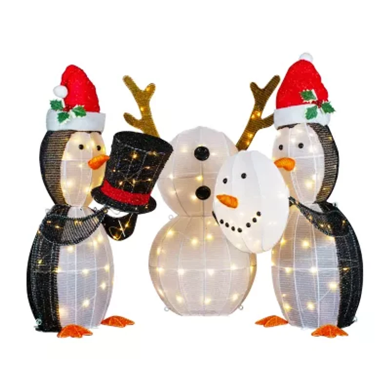 Set of 3 LED Lighted Penguins Building Snowman Outdoor Christmas Decoration 35"