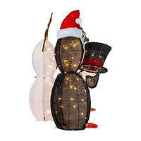Set of 3 LED Lighted Penguins Building Snowman Outdoor Christmas Decoration 35"