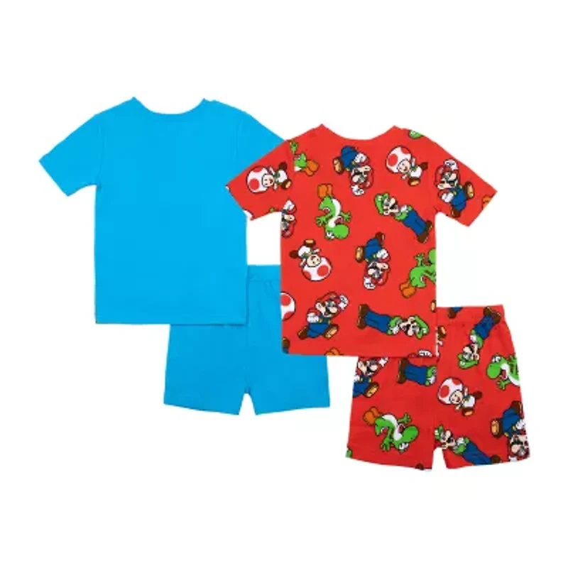 Little & Big Kid Boys Super Mario Crew Neck Short Sleeve 4-pc. Pajama Sets