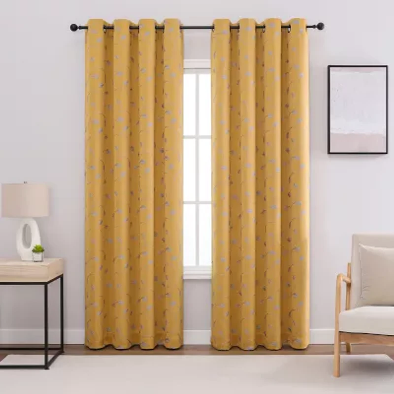 Aurora Grommet Top Embroidered Blackout Single Curtain Panel