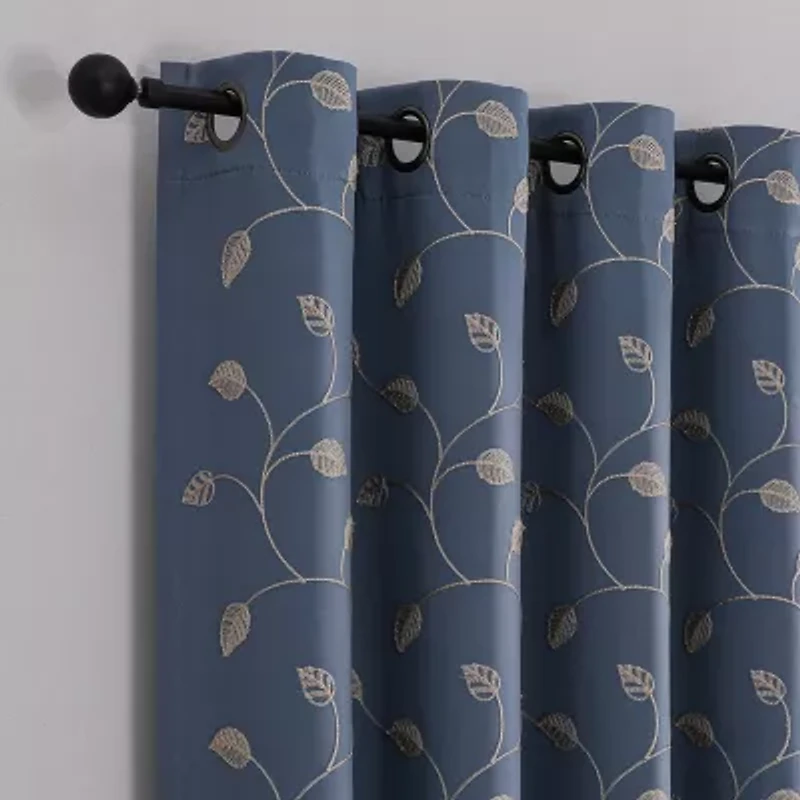 Aurora Grommet Top Embroidered Blackout Single Curtain Panel