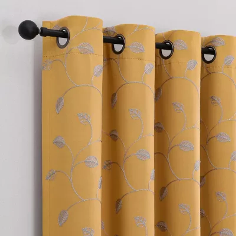 Aurora Grommet Top Embroidered Blackout Single Curtain Panel