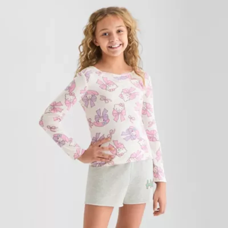 Little & Big Kid Girls Crew Neck Long Sleeve Americana Hello Kitty T-Shirt