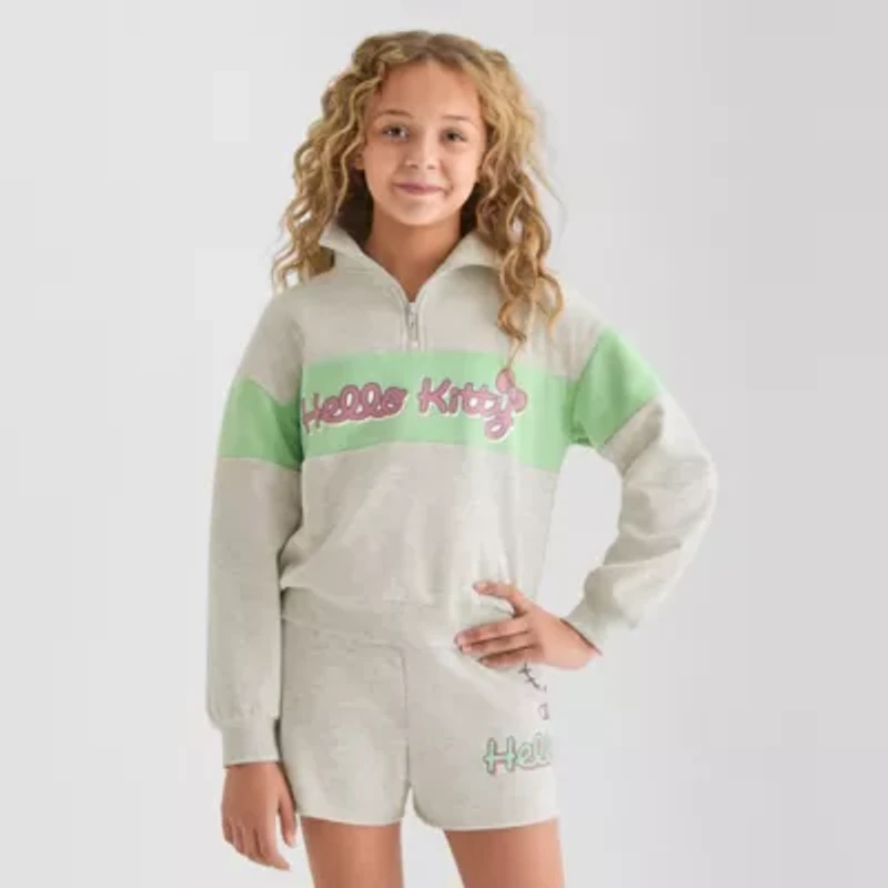 Little & Big Kid Girls Mock Neck Long Sleeve Hello Kitty Fleece Quarter-Zip Pullover Sweater