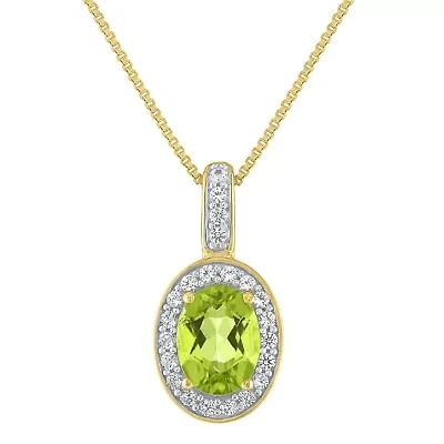 Womens Genuine Green Peridot 14K Gold Over Silver 18 Inch Pendant Necklace