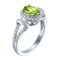 Womens Genuine Green Peridot Sterling Silver Cocktail Ring