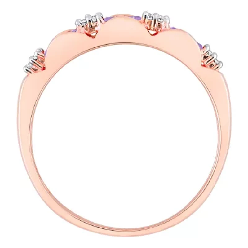 Womens Diamond Accent Genuine Purple Amethyst 10K Rose Gold Stackable Ring