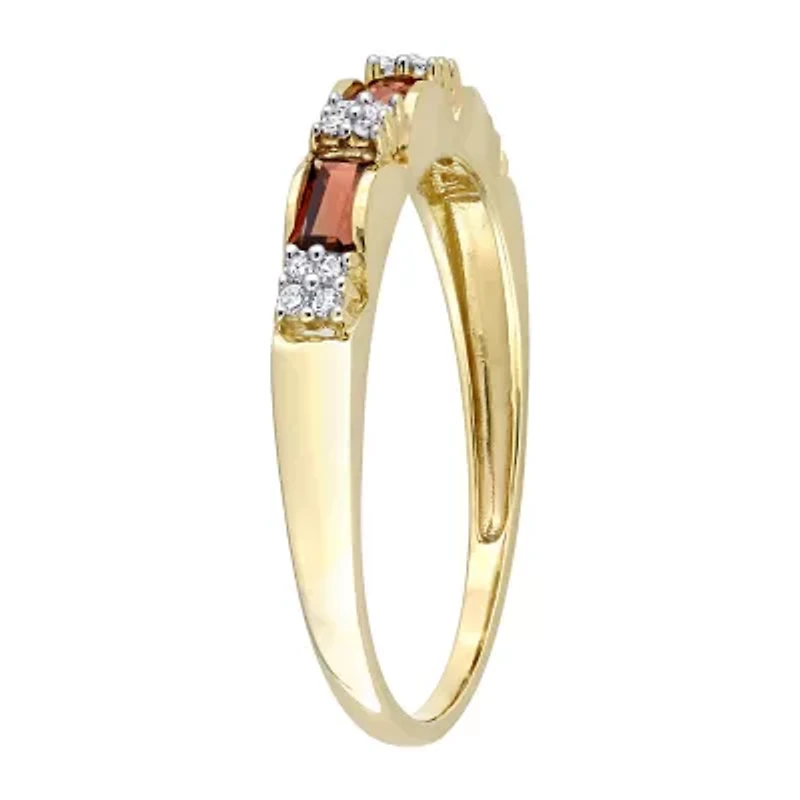 Womens Diamond Accent Genuine Red Garnet 10K Gold Stackable Ring