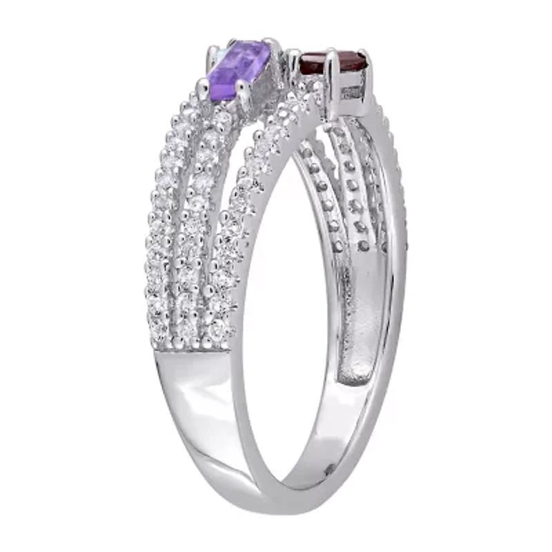 Womens Genuine Multi Color Sterling Silver Stackable Ring