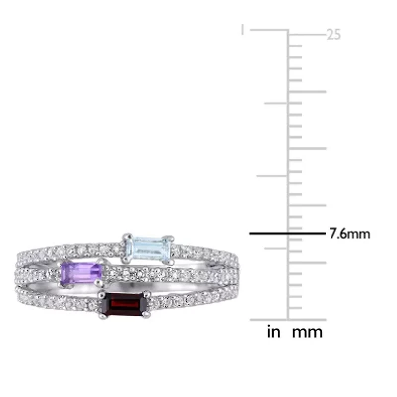Womens Genuine Multi Color Sterling Silver Stackable Ring