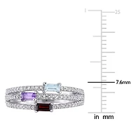 Womens Genuine Multi Color Sterling Silver Stackable Ring