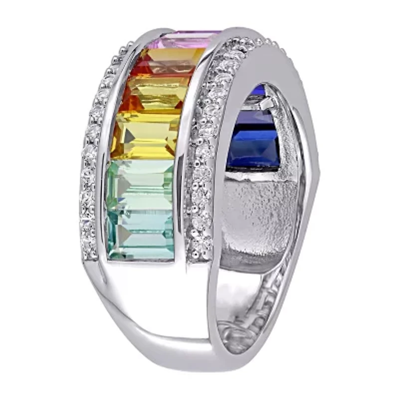 Womens Lab Created Multi Color Sterling Silver Stackable Ring