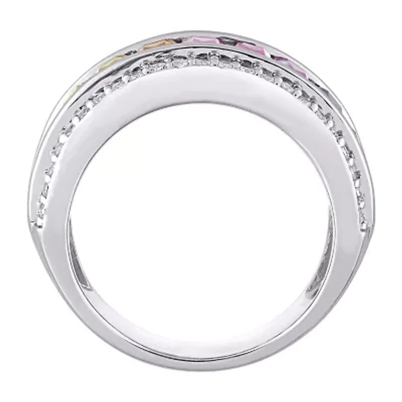 Womens Lab Created Multi Color Sterling Silver Stackable Ring