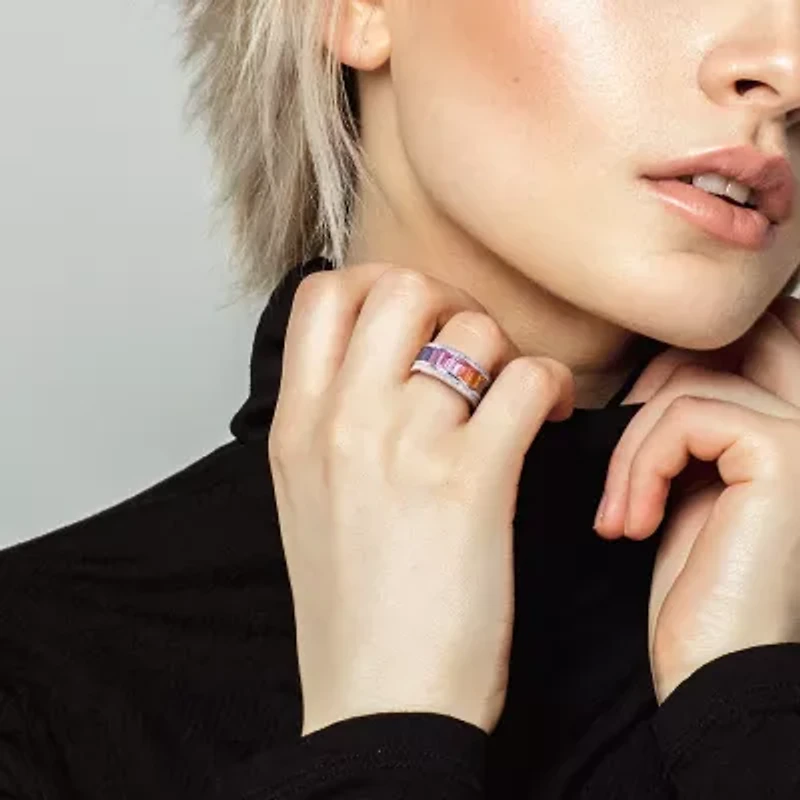 Womens Lab Created Multi Color Sterling Silver Stackable Ring